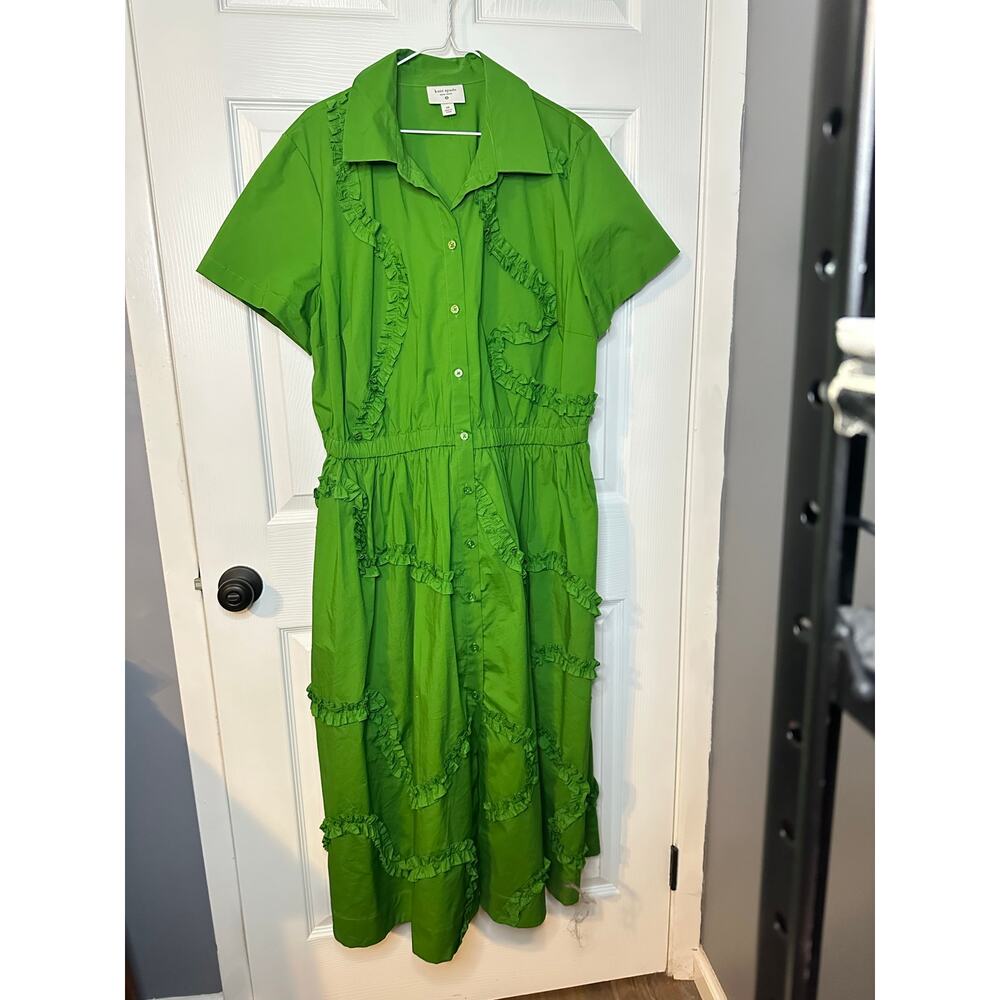 Kate Spade Target Shirt Midi Dress XXL Green Ruffle Ribbon Coast shirtdress - Picture 6 of 6